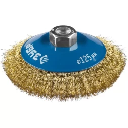 ЗУБР "ПРОФЕССИОНАЛ". Щетка коническая для УШМ, витая латунированная стальная проволока 0,3мм, 125ммхМ14 35267-125_z02