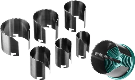 Пила сегментная наборная KRAFTOOL по дереву, 7 полотен: 25-32-38-45-50-56-62х42 мм 29580-H7-42 купить в Перми