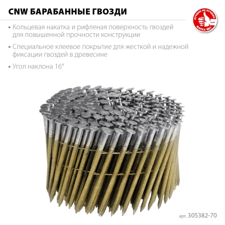 ЗУБР CNW 70 х 3.1 мм, барабанные гвозди рифленые, 4800 шт (305382-70) купить в Перми
