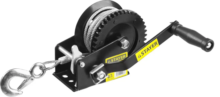 Лебедка ручная барабанная STAYER "MASTER", тяговая, тросовая, 0,7т, 8м 43112-0.7 купить в Перми