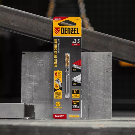 Сверло спиральное по металлу 3,5 x 70мм, Р6М5, Golden Tip, многогранная заточка, 2шт. Denzel 718270 купить в Перми