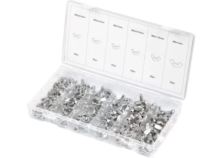 Набор гаек М5х0,5 М5х0,8 М6х0,75 М6х1 М8х1 М8х1,75 мм с &quot;барашком&quot; 150 предметов СИБРТЕХ 47606 купить в Перми