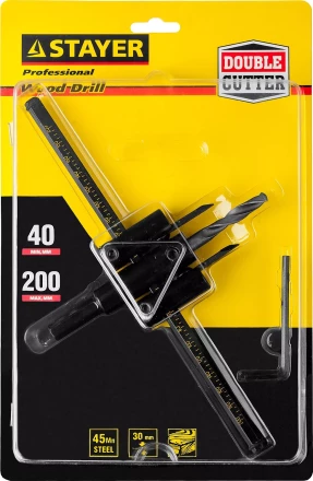 Сверло регулируемое, STAYER Profi 2944-200, двухрезцовое, по дереву, &quot;Балеринка&quot;, d=40-200мм 2944-200 купить в Перми