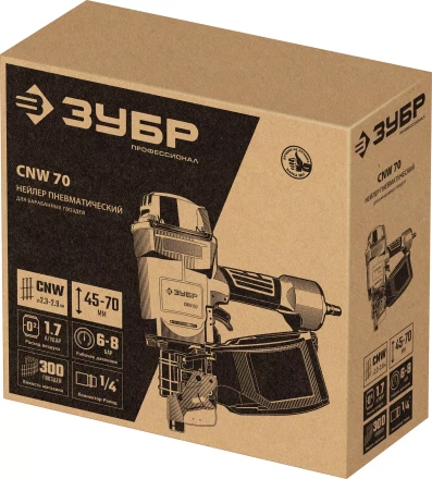ЗУБР CNW-70, пневматический нейлер для барабанных гвоздей ЗУБР CNW (45-70 мм), Профессионал (31912) купить в Перми