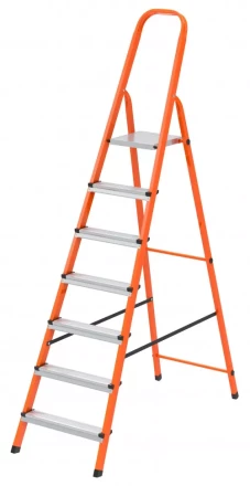 Стремянка, 7 ступеней, стальной профиль, ступени сталь, оранжевая, Россия, Сибртех 97967 купить в Перми