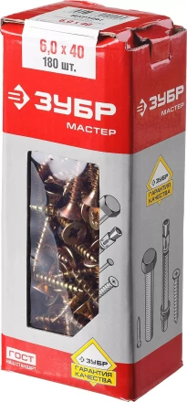 Шурупы ЗУБР &quot;МАСТЕР&quot; по дереву желтопассивированные, 6.0x40мм, 180шт 4-300391-60-040 купить в Перми