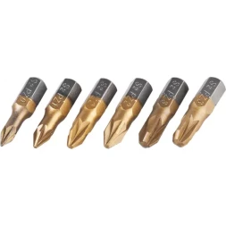 Набор JCB: Биты, хромомолибденовая сталь S2, титановое покрытие, 6 пред.: PZ№ 0,1,2х2шт,3х2шт, 25мм JPL002