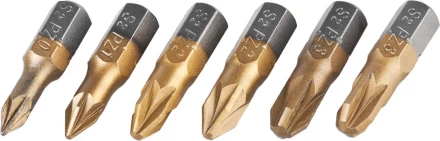 Набор JCB: Биты, хромомолибденовая сталь S2, титановое покрытие, 6 пред.: PZ№ 0,1,2х2шт,3х2шт, 25мм JPL002 купить в Перми