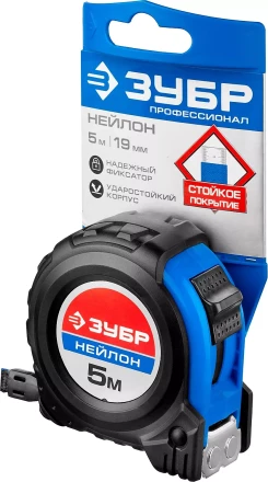 Рулетка ЗУБР &quot;НЕЙЛОН&quot;, нейлоновое покрытие, упрочненное полотно, ударопрочный обрезиненный корпус, 5м/19мм 34056-05-19_z01 купить в Перми