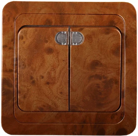 Выключатель СВЕТОЗАР &quot;ГАММА&quot; с подсветкой, двухклавишный, цвет орех, 10A/~250B SV-54135-N купить в Перми