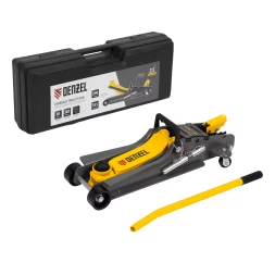 Домкрат гидравлический подкатной с фиксатором Denzel 51233, 2,5 т, 85-385 мм, в пласт. кейсе