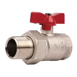 Кран ЗУБР шаровой 1/2" полнопроходной с накидной гайкой "мама-папа", бабочка, никелированная латунь 51357-N-1/2