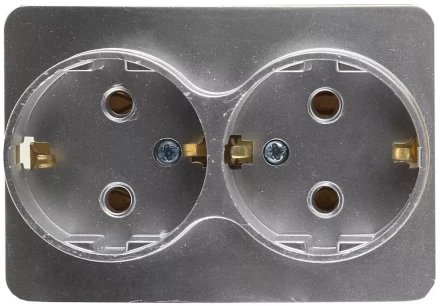Розетка СВЕТОЗАР &quot;ГАММА&quot; с заземлением, двойная, без вставки и рамки, цвет светло-серый металлик, 16А/~250В SV-54107-SM купить в Перми
