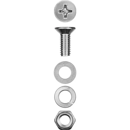 Винт (DIN965) в комплекте с гайкой (DIN934), шайбой (DIN125), шайбой пруж. (DIN127), M4 x 16 мм, 30 шт, ЗУБР 303456-04-016 купить в Перми