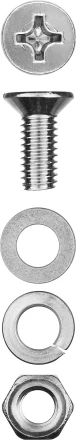 Винт (DIN965) в комплекте с гайкой (DIN934), шайбой (DIN125), шайбой пруж. (DIN127), M4 x 16 мм, 30 шт, ЗУБР 303456-04-016 купить в Перми