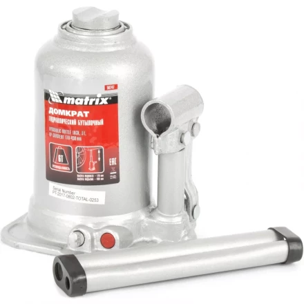 Домкрат гидравлический бутылочный телескопический 6 т подъем 170-430 мм MATRIX 50747 купить в Перми