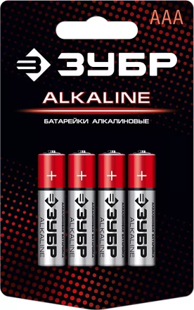 Батарейка &quot;ЗУБР&quot; &quot;ALCALINE&quot; щелочная (алкалиновая), &quot;AAA&quot;, 1,5В, 4шт 59221-4C купить в Перми