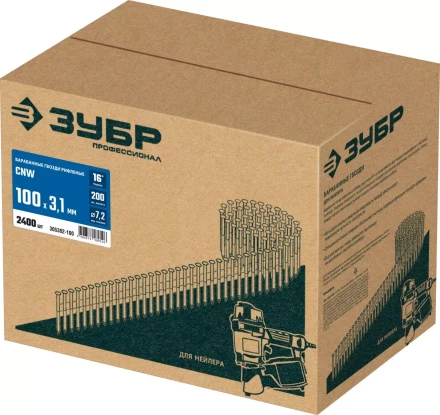 ЗУБР CNW 100 х 3.1 мм, барабанные гвозди рифленые, 2400 шт (305382-100) купить в Перми