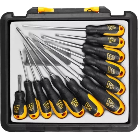 Набор JCB: Отвертки, хромомолибденовая сталь S2, двухкомпонентные рукоятки, магнитный наконечник, 12 предм, в боксе JSD021 купить в Перми
