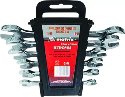 Набор ключей рожковых 6 х 22 мм 8 шт. CrV хромированные MATRIX 15276 купить в Перми