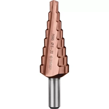 Сверло ЗУБР &quot;КОБАЛЬТ&quot; ступен. по сталям и цв.мет.ст.Р6М5 с кобальт.покрыт.d6-20мм, 8ступ.d6-20,L-75мм, трехгран.хв. 8мм 29672-6-20-8 купить в Перми