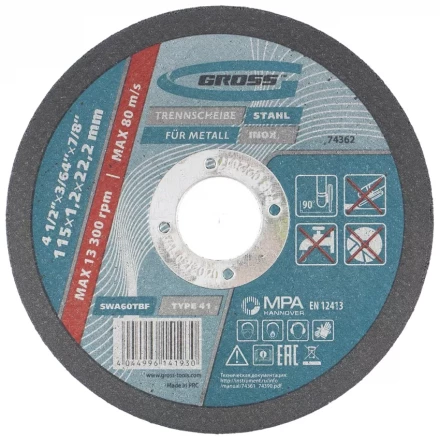 Круг отрезной по металлу 115 х 1,2 х 22 мм GROSS 74362 купить в Перми