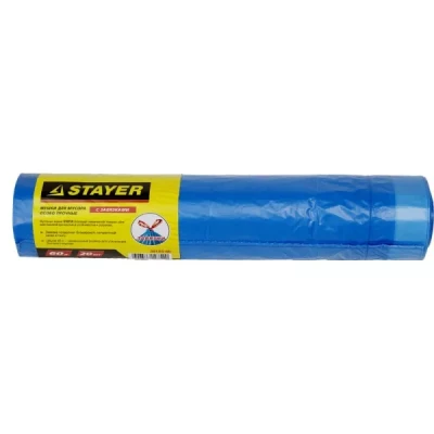 Мешки для мусора STAYER "Comfort" с завязками, особопрочные, голубые, 60л, 20шт 39155-60