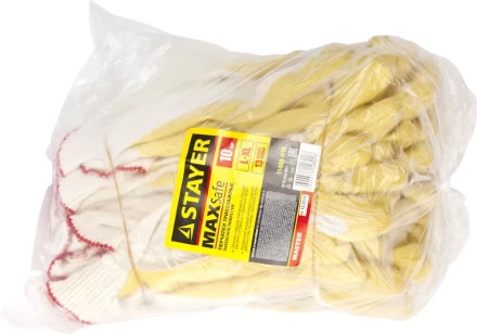 Перчатки STAYER &quot;МASTER&quot; MaxSafe трикотажные, обливная ладонь из латекса, х/б, 13 класс, L-XL, 10 пар 11408-H10 купить в Перми