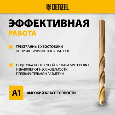 Набор сверл по металлу Denzel 723008, 1-10 мм, Р6М5К8-TiN, Golden Tip, 19 шт купить в Перми