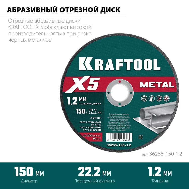 Круги отрезные абразивные, по металлу 36255-150-1.2 купить в Перми