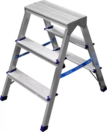 Лестница-стремянка двухсторонняя алюминиевая, СИБИН 38825-03, 3 ступени 38825-03 купить в Перми