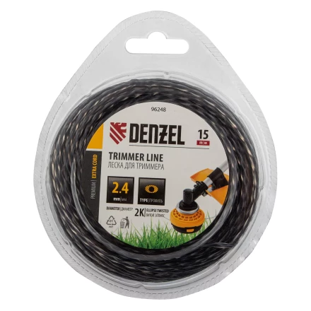 Леска для триммера двухкомпонентная эллипс 2,4мм х 15м, блистер EXTRA CORD, Denzel 96248 купить в Перми