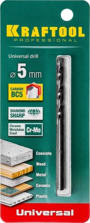 Сверло &quot;UNIVERSAL&quot; по бетону, металлу, дереву, KRAFTOOL PROFESSIONAL 29172-090-5, 5 х 90 мм 29172-090-5_z01 купить в Перми