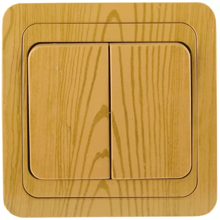 Выключатель СВЕТОЗАР &quot;ГАММА&quot; двухклавишный, цвет ольха, 10A/~250B SV-54134-A купить в Перми