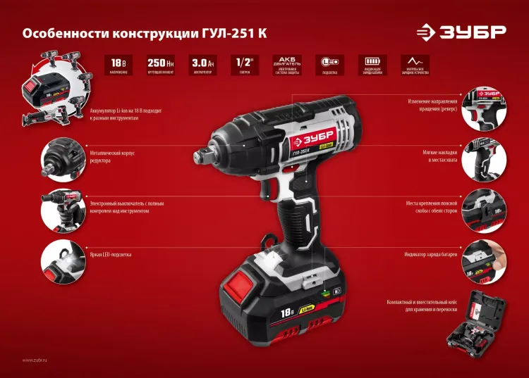 Ударный гайковерт аккумуляторный ГУЛ-251 К серия СТАНДАРТ купить в Перми
