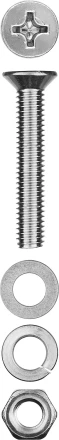 Винт (DIN965) в комплекте с гайкой (DIN934), шайбой (DIN125), шайбой пруж. (DIN127), M4 x 40 мм, 15 шт, ЗУБР 303456-04-040 купить в Перми