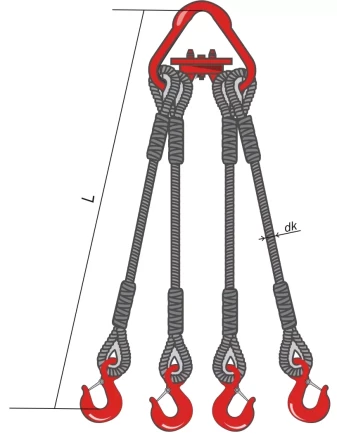 Строп канатный четырехветвевой 4СК 12.5 т L=4.5 м заплет на станке купить в Перми