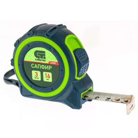 Рулетка Сапфир двухкомпонентный корпус 3м х 16 мм СИБРТЕХ 32580 купить в Перми