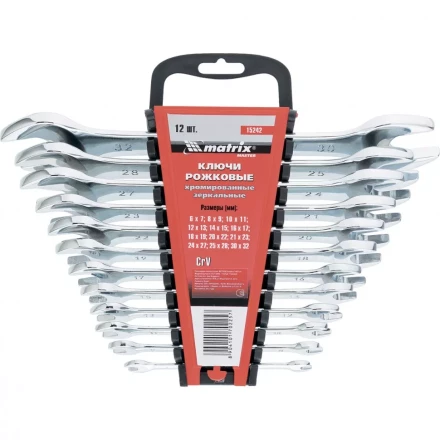 Набор ключей  рожковых 12шт. (6-32мм) CrV Elliptical зерк. хромирование MATRIX Master 15242 купить в Перми