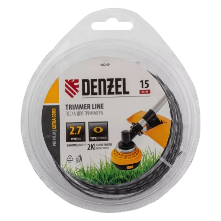 Леска для триммера двухкомпонентная эллипс, 2,7мм х 15м, блистер EXTRA CORD,  Denzel 96249 купить в Перми