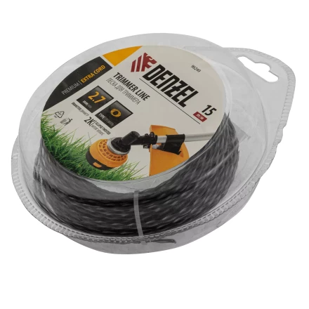 Леска для триммера двухкомпонентная эллипс, 2,7мм х 15м, блистер EXTRA CORD,  Denzel 96249 купить в Перми