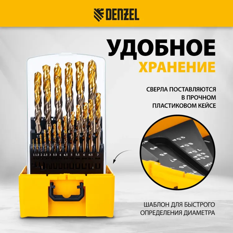 Набор сверл по металлу Denzel 723010, 1-13 мм, Р6М5К8-TiN, Golden Tip, 25 шт купить в Перми
