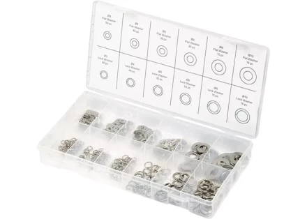 Набор шайб и гроверов D ш.: 3, 4, 5, 6, 8, 10 мм D г.: 3, 4, 5, 6, 8, 10 мм 350 предметов СИБРТЕХ 47614 купить в Перми