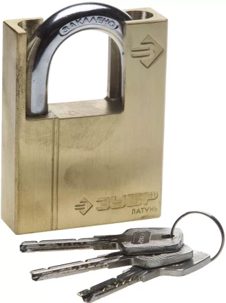 Замок ЗУБР &quot;ЭКСПЕРТ&quot; навесной, латунный корпус, закаленная дужка, с дополнительной защитой, 60мм 37297-60 купить в Перми