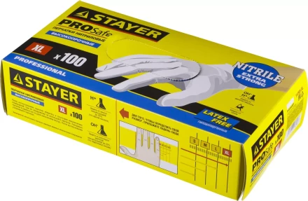 Перчатки STAYER &quot;PROFI&quot; нитриловые экстратонкие, XL, 100шт 11203-XL купить в Перми