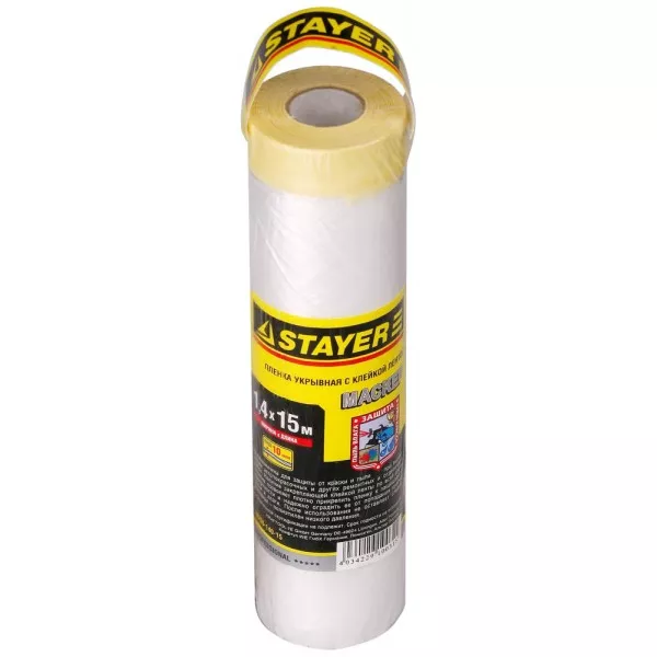 Пленка STAYER "PROFESSIONAL" защитная с клейкой лентой "МАСКЕР", HDPE, 9мкм, 1,4х15м 12255-140-15 купить в Перми
