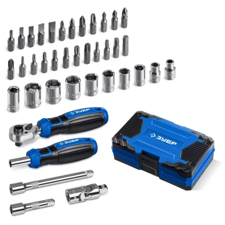 ЗУБР Профессионал-39 набор 39 шт: трещетка, отвертка-битодержатель с насадками (25180) купить в Перми