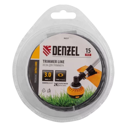 Леска для триммера двухкомпонентная эллипс Denzel, 3,0мм х 15м, блистер EXTRA CORD 96257 купить в Перми