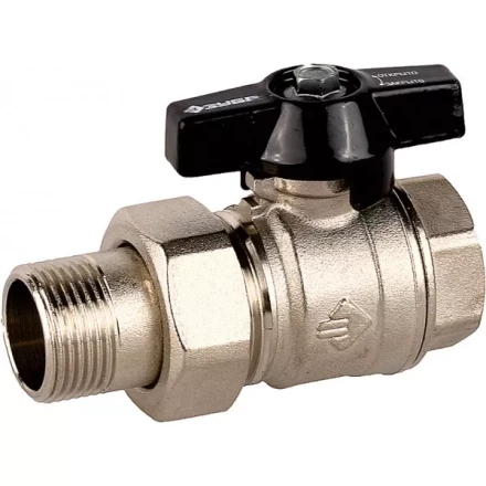 Кран шаровой ЗУБР полнопроходной с накидной гайкой &quot;мама-папа&quot;, бабочка, никелированная латунь, 3/4&quot; 4-51327-C-3/4 купить в Перми
