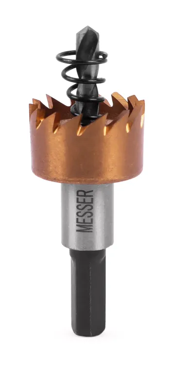 HSS-TiN коронка MESSER  20мм с центр. сверлом и толкающей пружиной для  лист. материала  до 2 мм ц/х купить в Перми